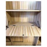 Tall Wood Bookcase with Drop-Down Desk and Sliding Doors