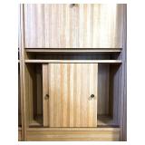 Tall Wood Bookcase with Drop-Down Desk and Sliding Doors