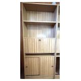 Wood Bookcase with Drop-Front Cabinet and Sliding Doors