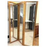 Three-Panel Wood-Framed Mirror Room Divider