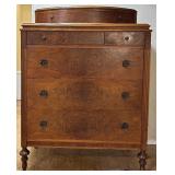 Antique Tiger Oak Bow Front Chest of Drawers with Brass Hardware