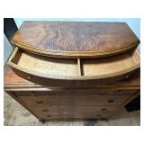 Antique Tiger Oak Bow Front Chest of Drawers with Brass Hardware