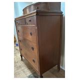 Antique Tiger Oak Bow Front Chest of Drawers with Brass Hardware