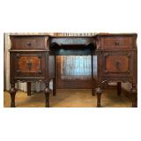 Antique Vanity Desk with Carved Details and Inlay