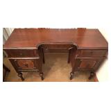 Antique Vanity Desk with Carved Details and Inlay