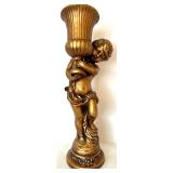 Mixed Home Decor Lot - Cherub Pedestal Bowl, Gold Urn with Fruit, Gilt Cherub Vase