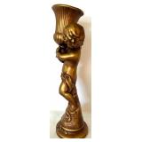 Mixed Home Decor Lot - Cherub Pedestal Bowl, Gold Urn with Fruit, Gilt Cherub Vase
