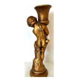 Mixed Home Decor Lot - Cherub Pedestal Bowl, Gold Urn with Fruit, Gilt Cherub Vase