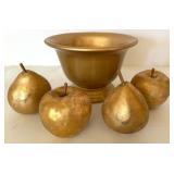 Mixed Home Decor Lot - Cherub Pedestal Bowl, Gold Urn with Fruit, Gilt Cherub Vase