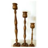 Set of 5 Hand Turned Wood Candle Holders - Mixed Heights