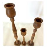 Set of 5 Hand Turned Wood Candle Holders - Mixed Heights