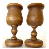 Set of 5 Hand Turned Wood Candle Holders - Mixed Heights