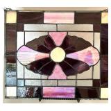 Pink and Burgundy Stained Glass Floral Window Panel