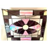 Pink and Burgundy Stained Glass Floral Window Panel