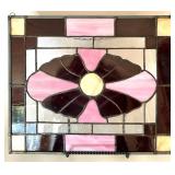 Pink and Burgundy Stained Glass Floral Window Panel