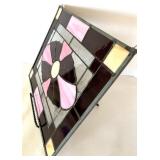 Pink and Burgundy Stained Glass Floral Window Panel