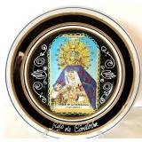 Home Decor Lot - White Abstract Statue, Religious Platter, Framed Icon