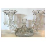 Vintage Glass Three-Light Candelabra with Prisms