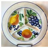 Italian Ceramic Serving Plates & Bowl, Hand-Painted Fruit & Floral Designs (3 pcs)