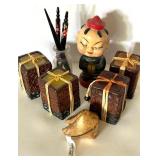 Eclectic Collectibles Lot: Vintage Bobblehead, Fortune Cookie, Decor Pens, Mini Candles