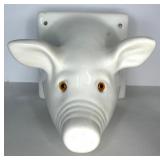 Pair of White Ceramic Pig Head Wall Mounts