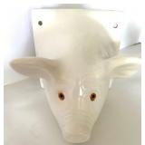 Pair of White Ceramic Pig Head Wall Mounts