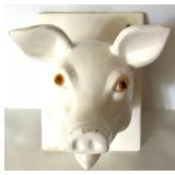 Pair of White Ceramic Pig Head Wall Mounts