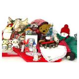 Christmas Decor Lot: Lighted Bear Figurine, Placemats & Holiday Accents