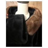 Russel Taylor North Room Black Faux Fur Coat with Brown Fur Collar