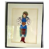 Folk Costume Themed Doll and Framed Ukrainian Folk Art Print