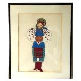 Folk Costume Themed Doll and Framed Ukrainian Folk Art Print