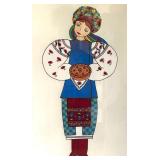 Folk Costume Themed Doll and Framed Ukrainian Folk Art Print