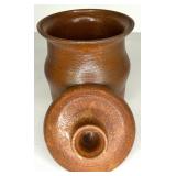 Group of Handcrafted Pottery Vessels and Carved Wood Accent