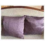 Antique Wood-Trimmed Sofa with Carved Paw Feet and Accent Pillows