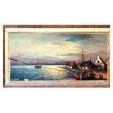 Two - Sided Framed Original Oil Paintings: Signed Don Harvey Harbor Scene and A. Bondarenko 1969 Winter Forest