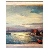 Two - Sided Framed Original Oil Paintings: Signed Don Harvey Harbor Scene and A. Bondarenko 1969 Winter Forest