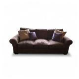 Brown Suede-Look 3-Seat Sofa by Precedent Sherrill Furniture with 2 Lavender Pillows and 2 Tan Pillows