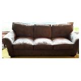 Brown Suede-Look 3-Seat Sofa by Precedent Sherrill Furniture with 2 Lavender Pillows and 2 Tan Pillows