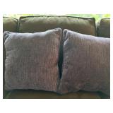 Brown Suede-Look 3-Seat Sofa by Precedent Sherrill Furniture with 2 Lavender Pillows and 2 Tan Pillows