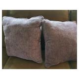 Brown Suede-Look 3-Seat Sofa by Precedent Sherrill Furniture with 2 Lavender Pillows and 2 Tan Pillows