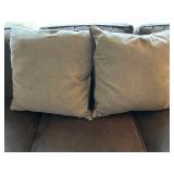 Brown Suede-Look 3-Seat Sofa by Precedent Sherrill Furniture with 2 Lavender Pillows and 2 Tan Pillows