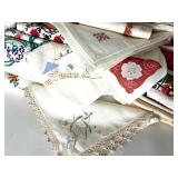 Assorted Embroidered and Lace Vintage Linens Lot with Tote Bag