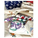 Assorted Embroidered and Lace Vintage Linens Lot with Tote Bag