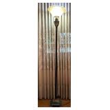 Ornate Bronze-Finish Torchiere Floor Lamp with Frosted Glass Shade