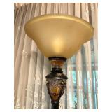 Ornate Bronze-Finish Torchiere Floor Lamp with Frosted Glass Shade
