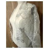 Sylvia Beitsch Beige Embellished Sheer Shawl Wrap Fits All