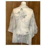 Sylvia Beitsch Beige Embellished Sheer Shawl Wrap Fits All