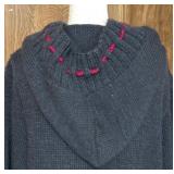 Newari Hand Knit Nepal Cardigan L/XL Embroidered Gray Hooded Sweater