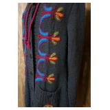 Newari Hand Knit Nepal Cardigan L/XL Embroidered Gray Hooded Sweater