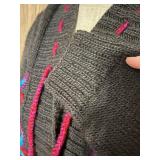 Newari Hand Knit Nepal Cardigan L/XL Embroidered Gray Hooded Sweater